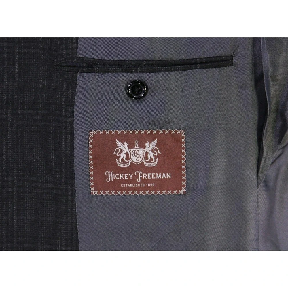 Hickey-Freeman Current Black/Gray Knit Plaid 2-Btn Luxury Wool Suit 42R - Picture 8 of 10